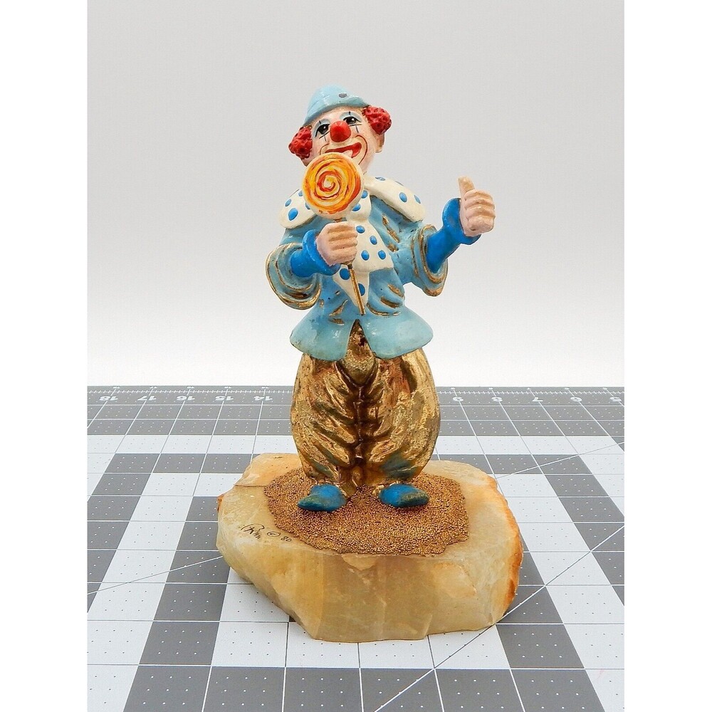 Ron Lee Clown With Lollipop Sculpture Signed 1980 Onyx Base